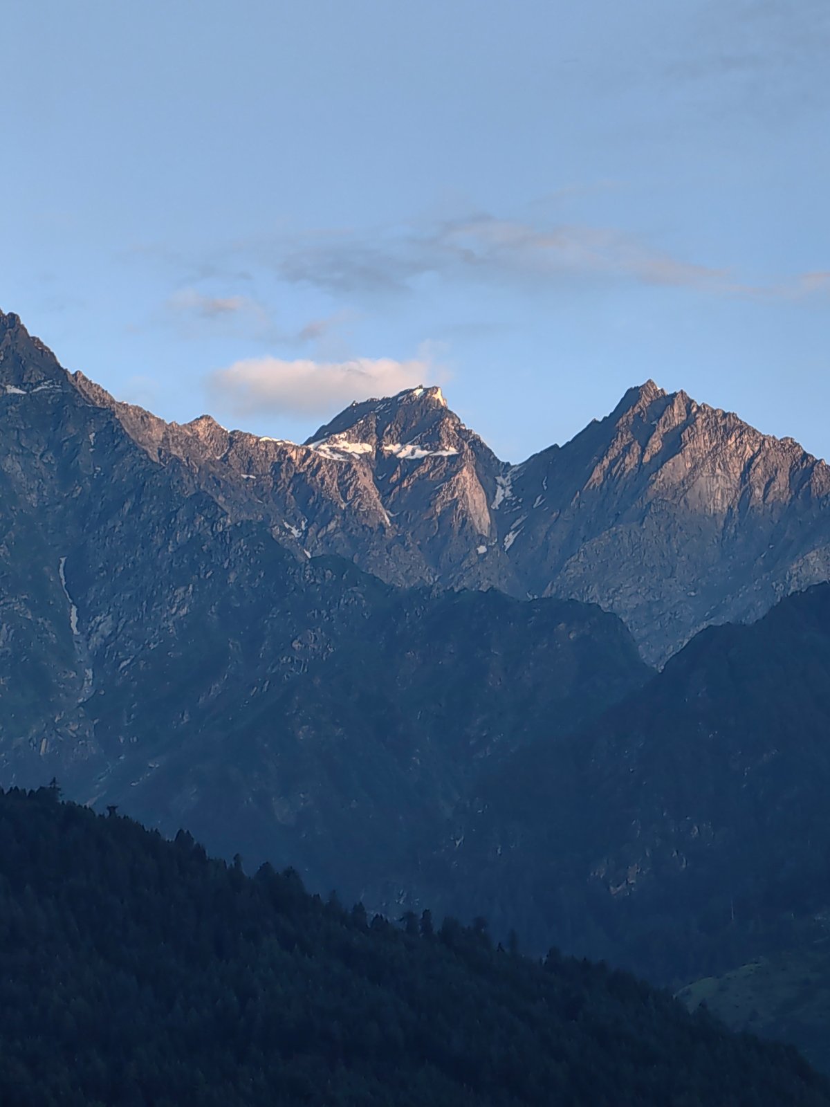 Dusk over the Himalayas, Vashisht in the valley below