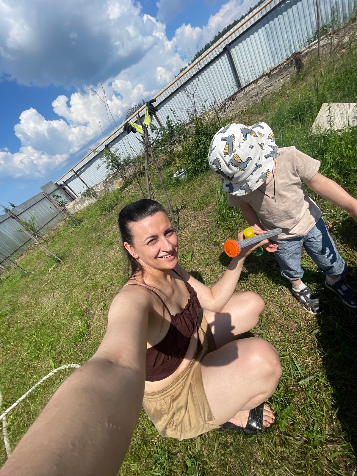 Summer afternoon activities in Olkhovka poolside and yard