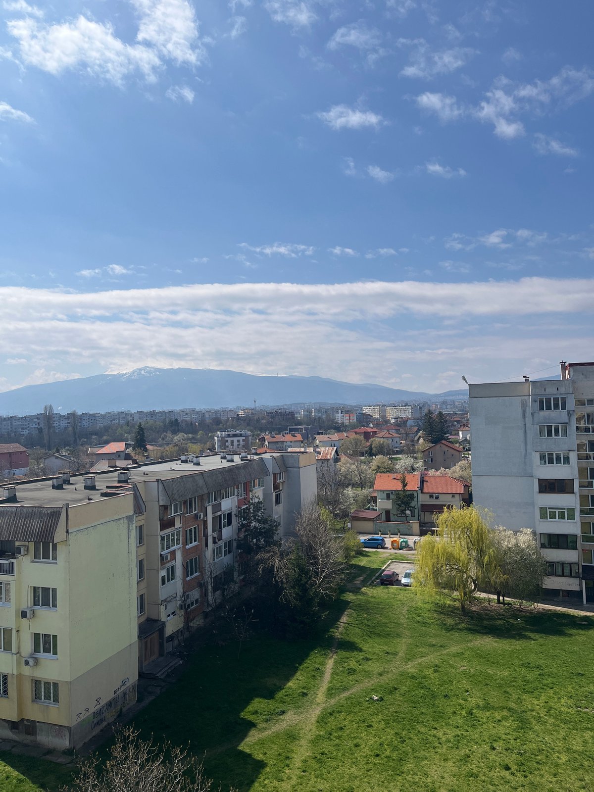 Spring morning scenes documented across Sofia residential areas