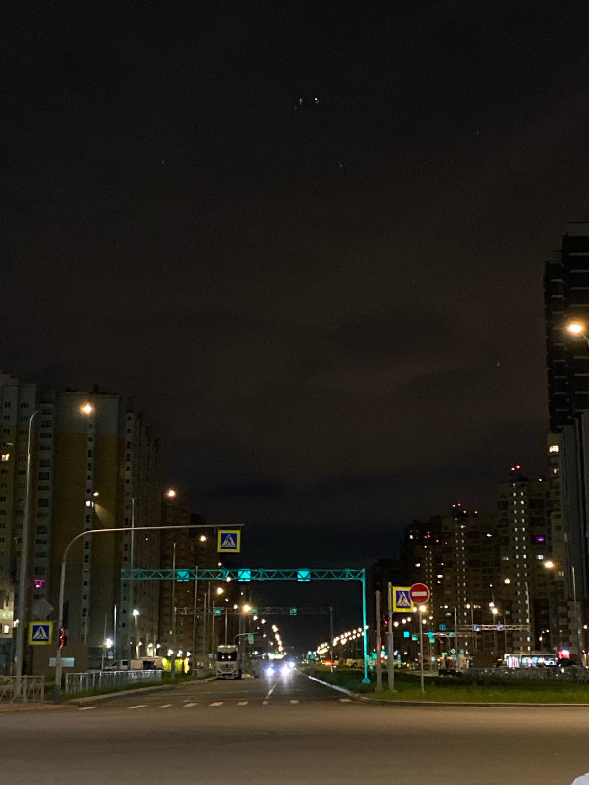Nighttime street scenes documented across Saint Petersburg neighborhoods