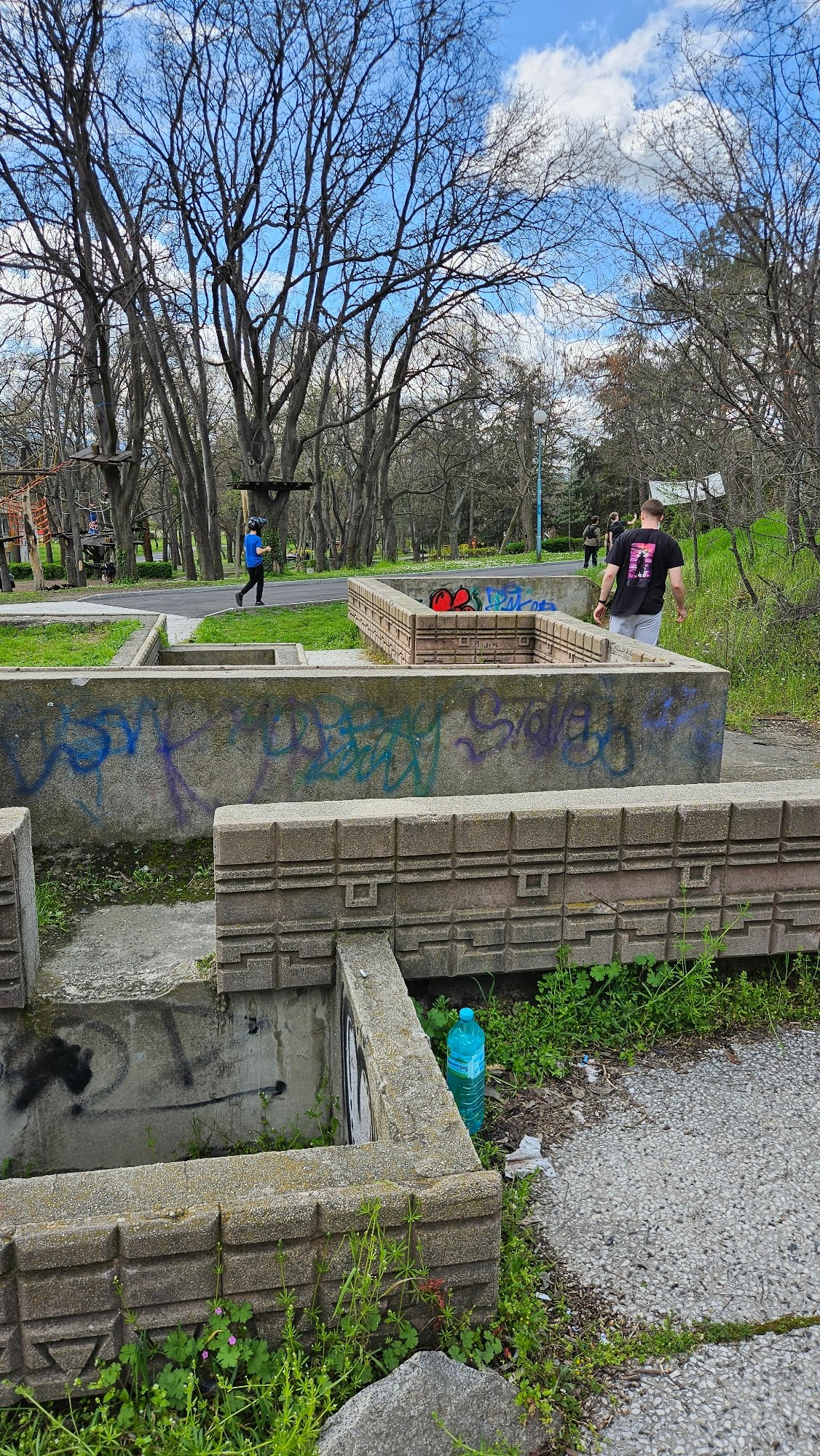 Graffitied concrete structure observed in Plovdiv park