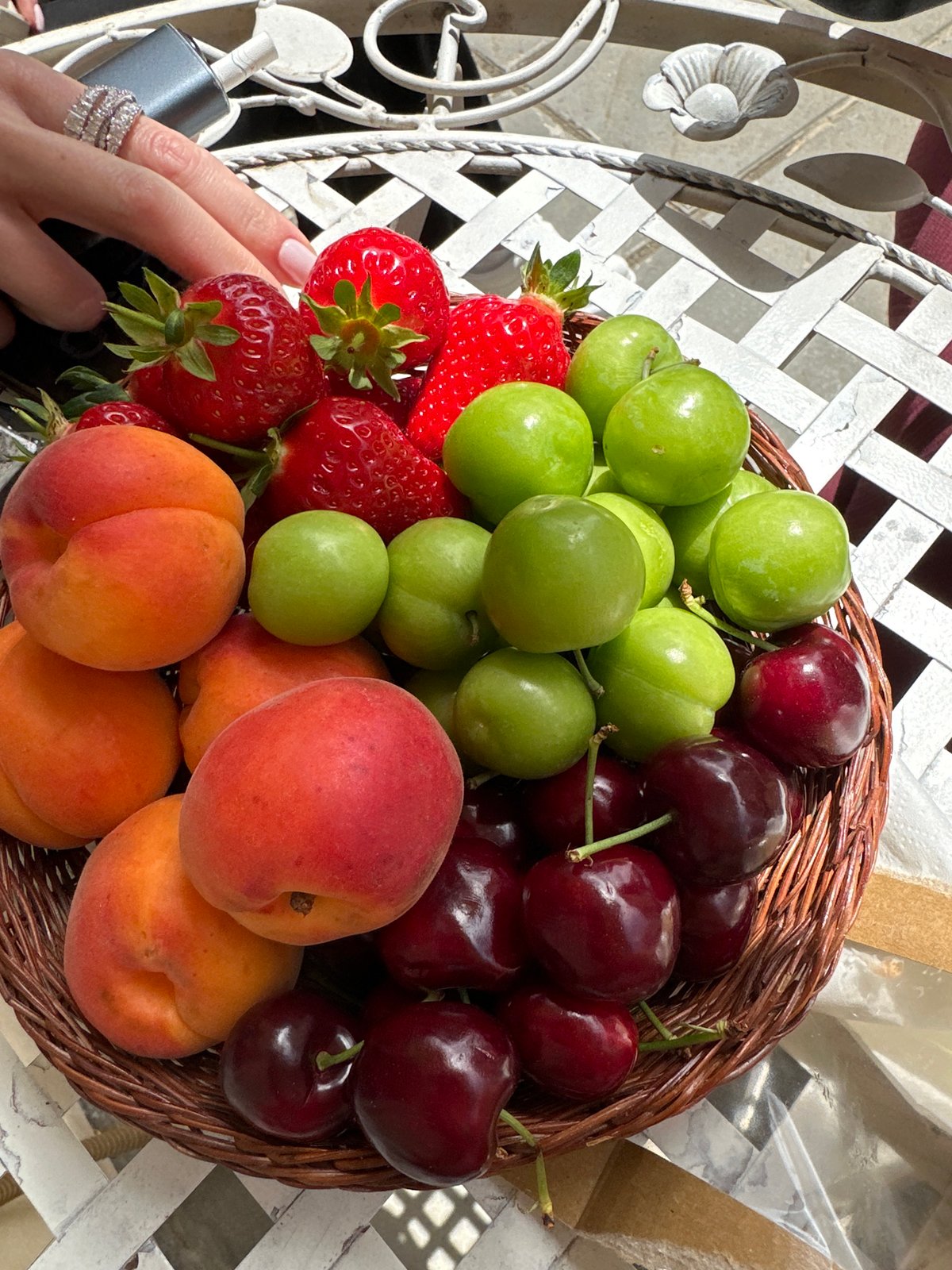 Fresh fruit basket documented in Sofia morning display