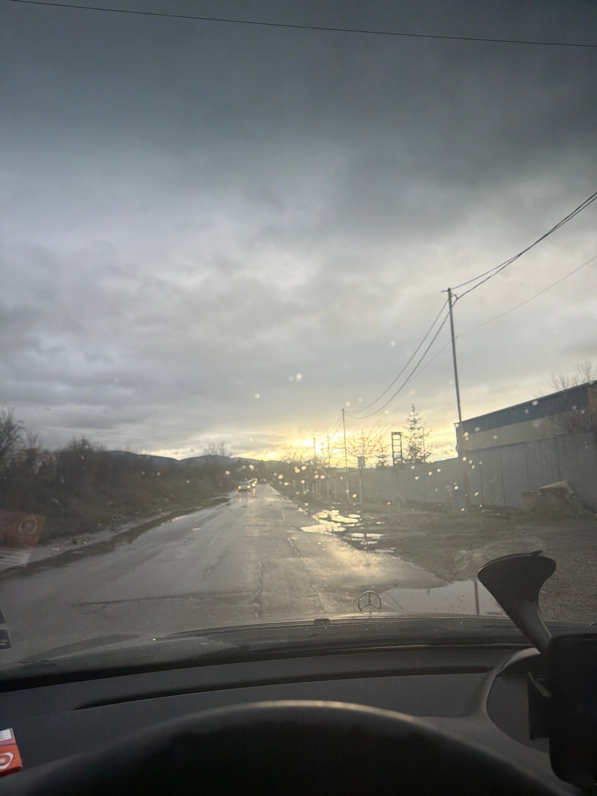 Overcast rainy conditions observed from vehicle in Sofia