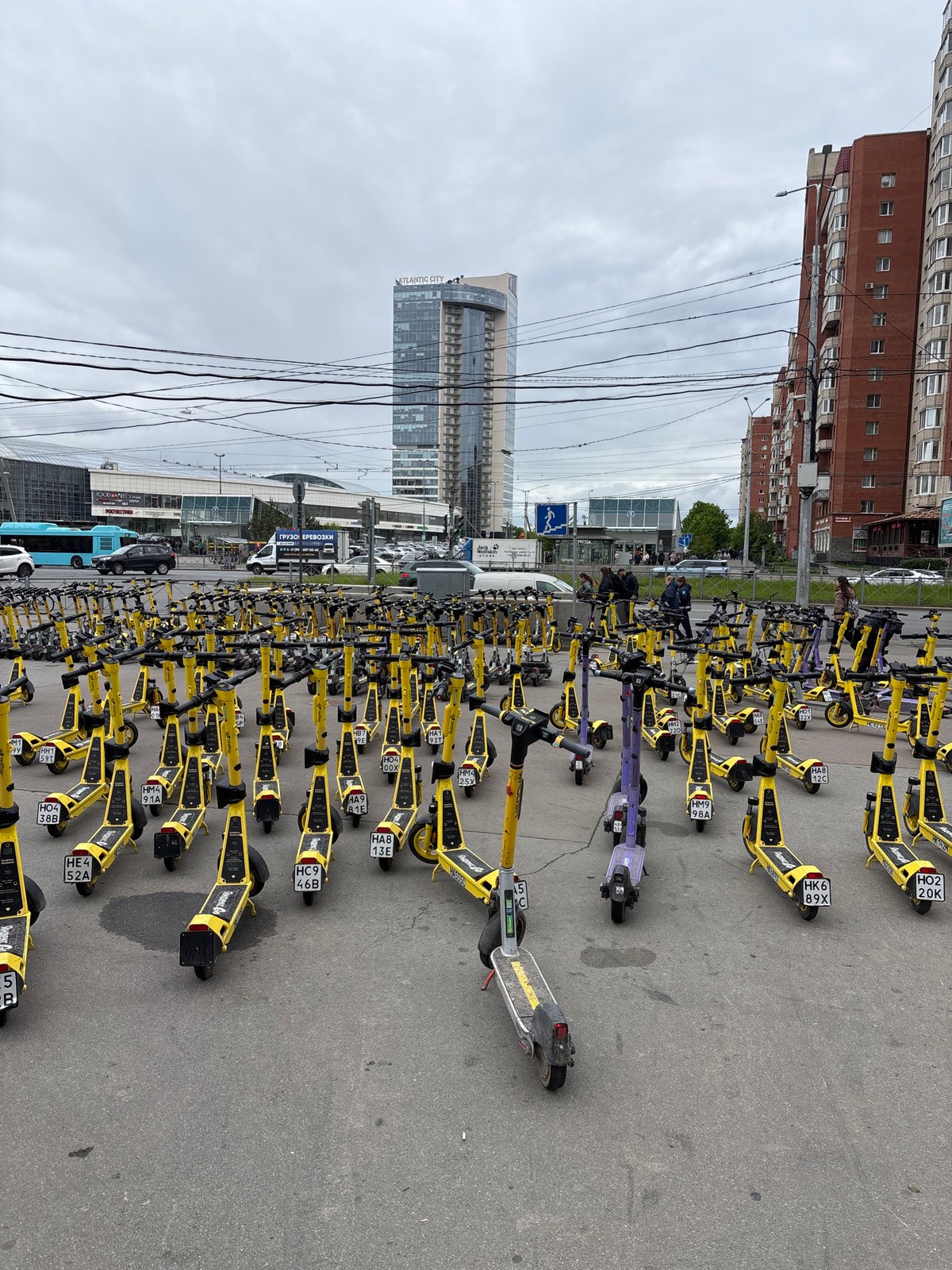 Yandex Go scooters fill organized parking lot in Saint Petersburg