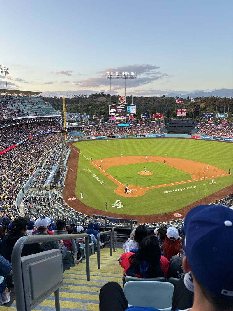 Evening baseball game draws packed crowd at Dodger Stadium