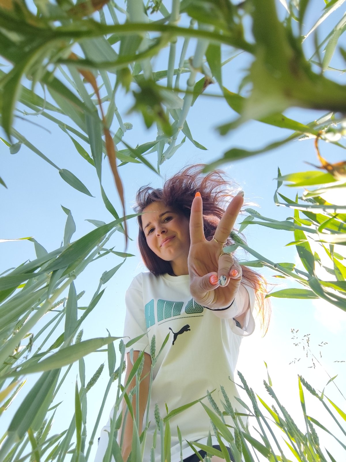 Woman photographed in Russian wheat field amid growing crops