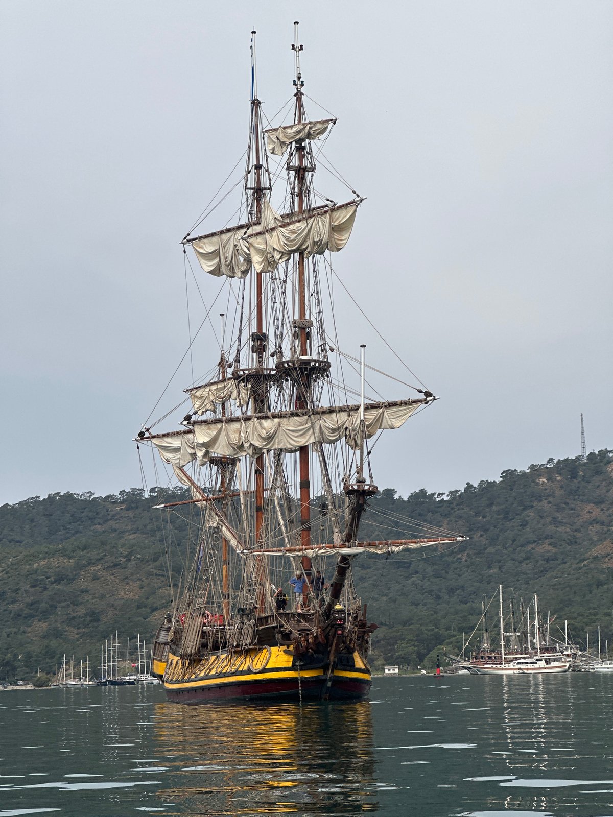 Tall ship moored in Fethiye harbor, Turkey