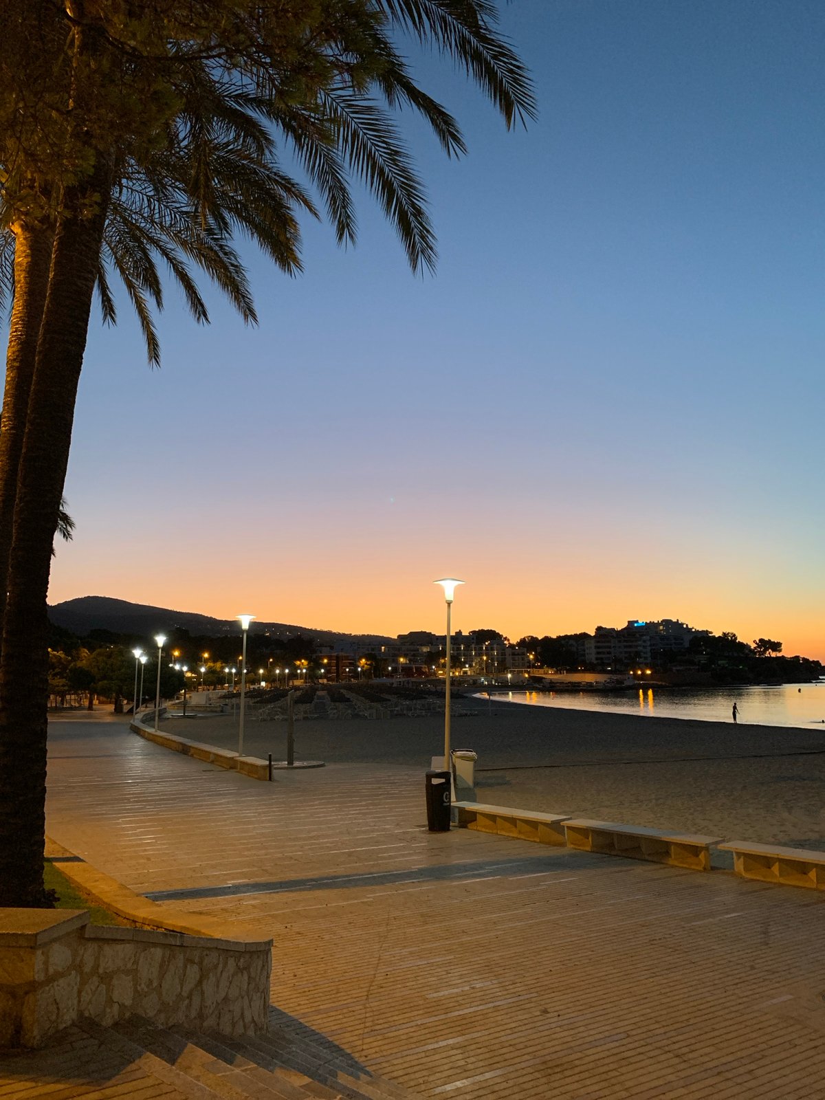 Palmanova beachfront at dusk, Mediterranean sunset views