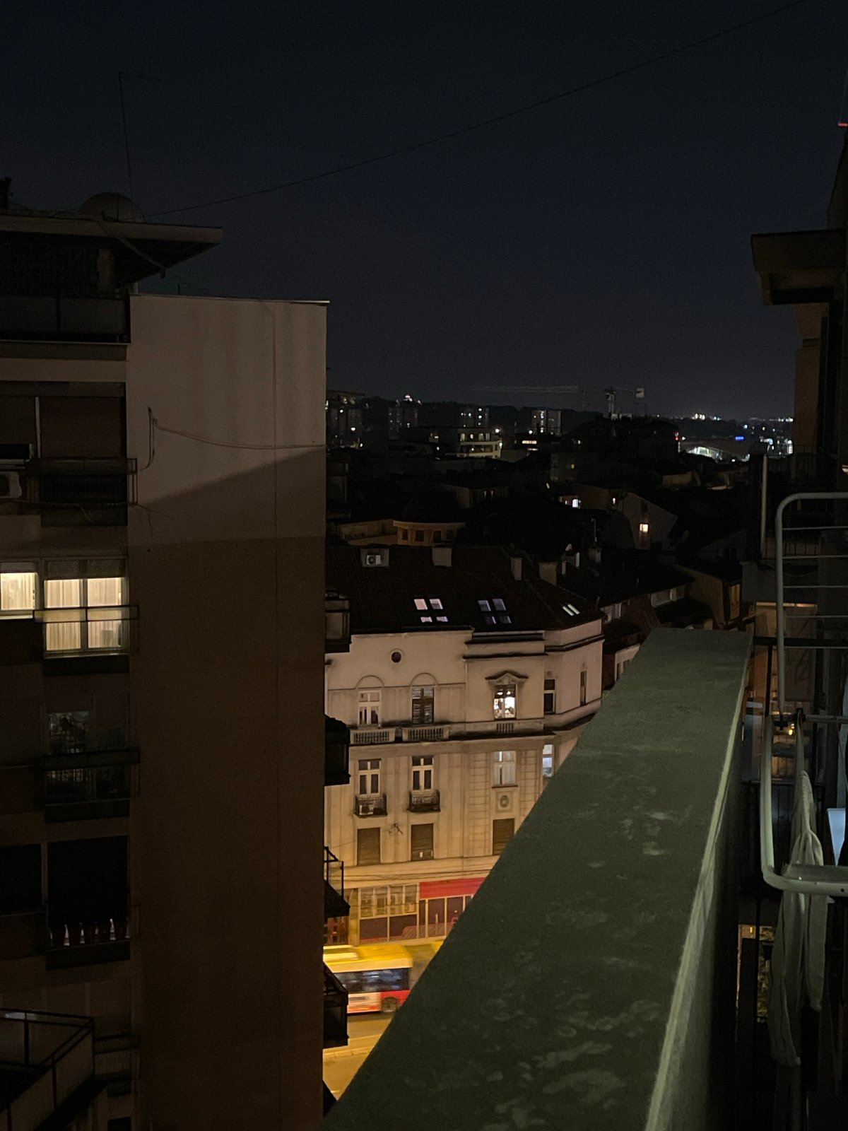 Nighttime Belgrade rooftop views captured in Vracar district