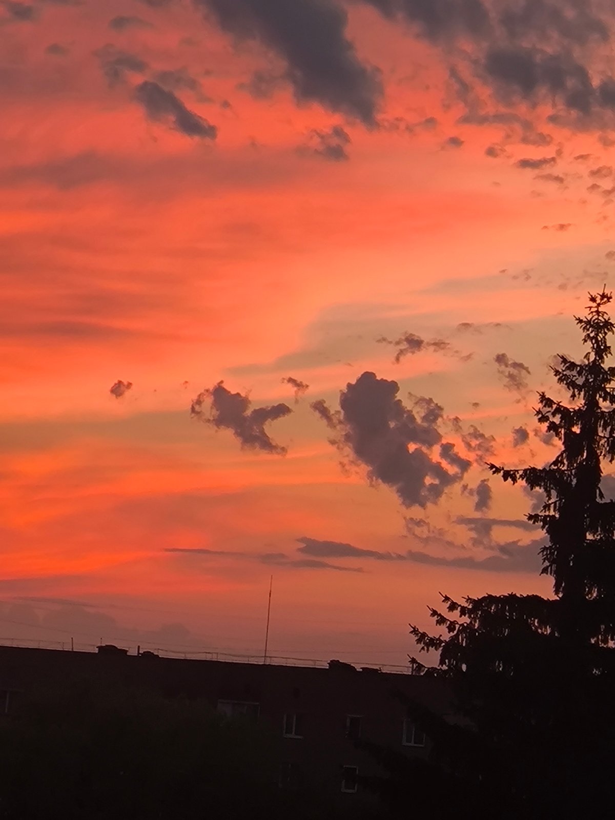 Fiery sunset lights up the sky over Pryluky, Ukraine