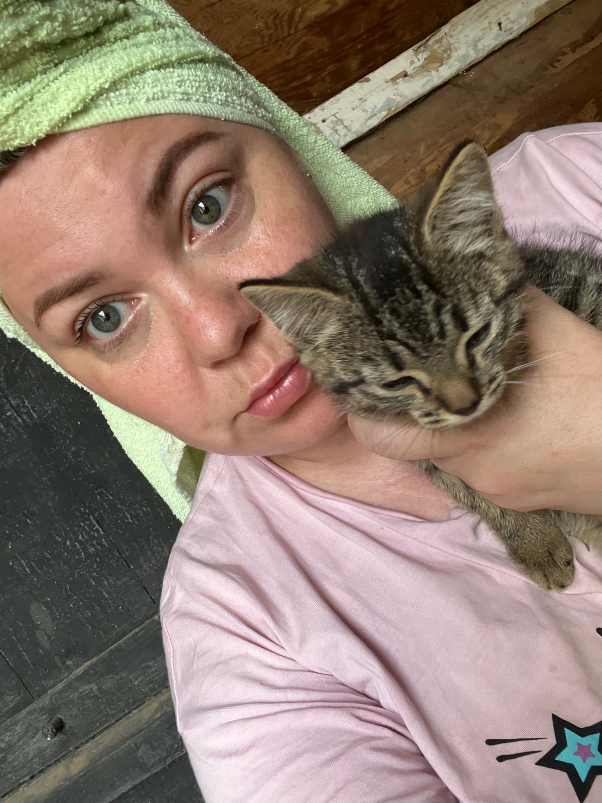 Woman documents early morning routine with kitten in Russia