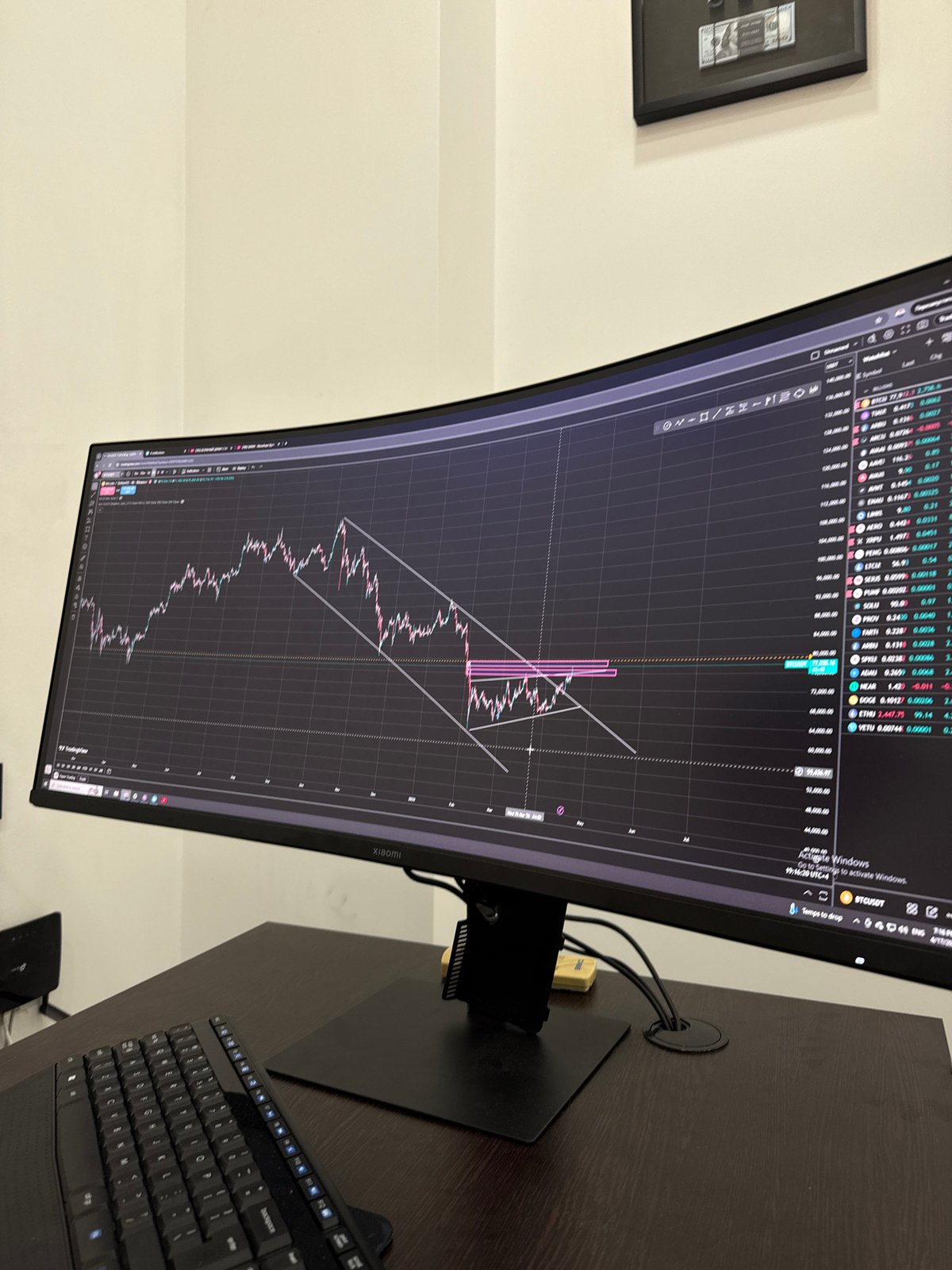 Cryptocurrency chart shows upward trend on Yerevan monitor