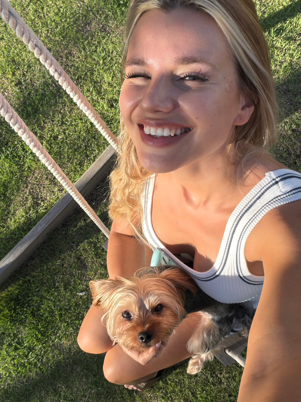 Sunny outdoor selfie session with a Yorkshire Terrier in Phuket