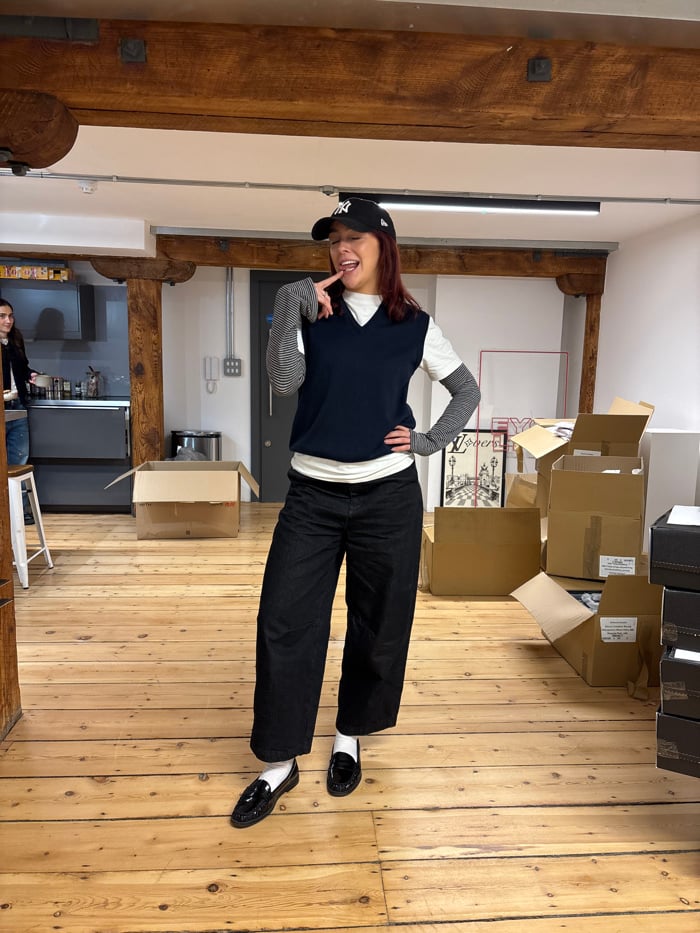 London office worker documents outfit and workspace during afternoon