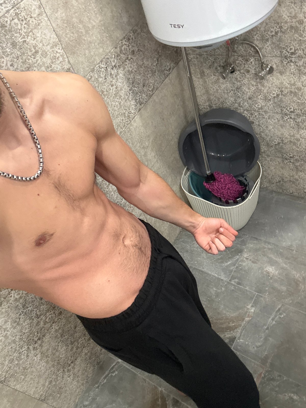Man takes bathroom mirror selfies in Burgas, Bulgaria