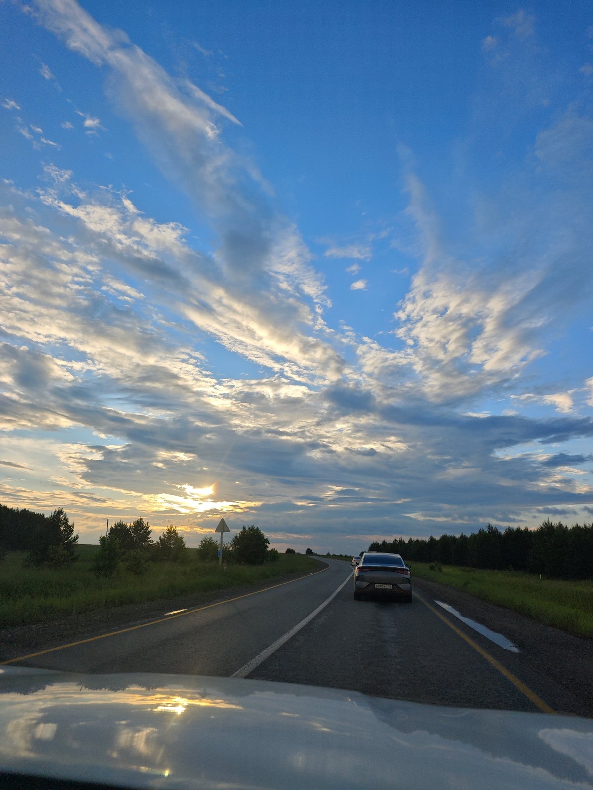 Dramatic sunset captured on Russian highway near Докша
