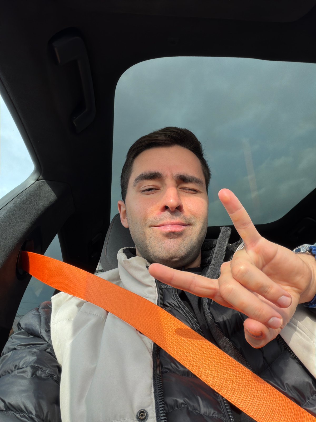 Man takes selfie with child in car in Krasnoyarsk