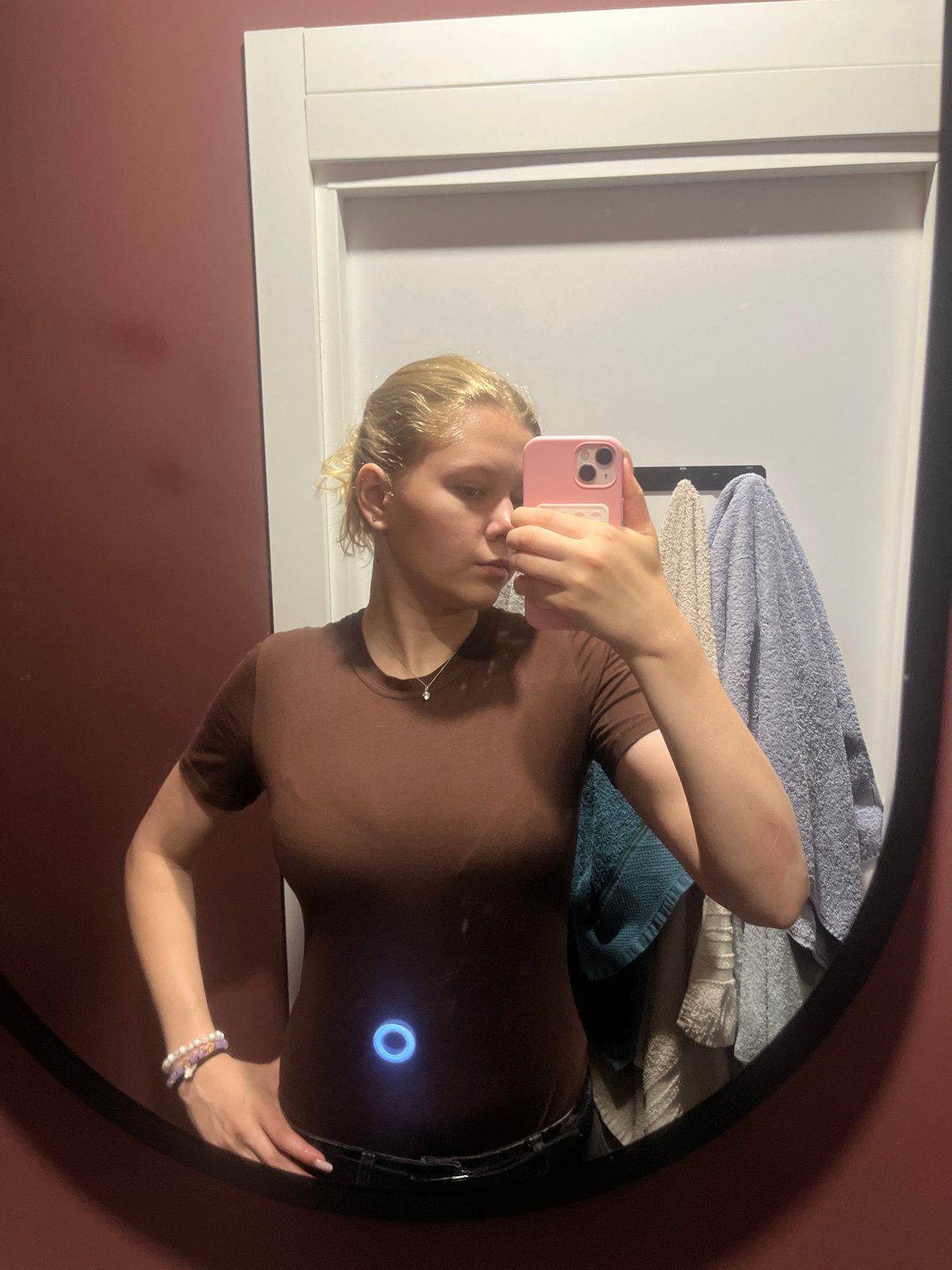 Mirror selfie session in a Minsk apartment, July morning