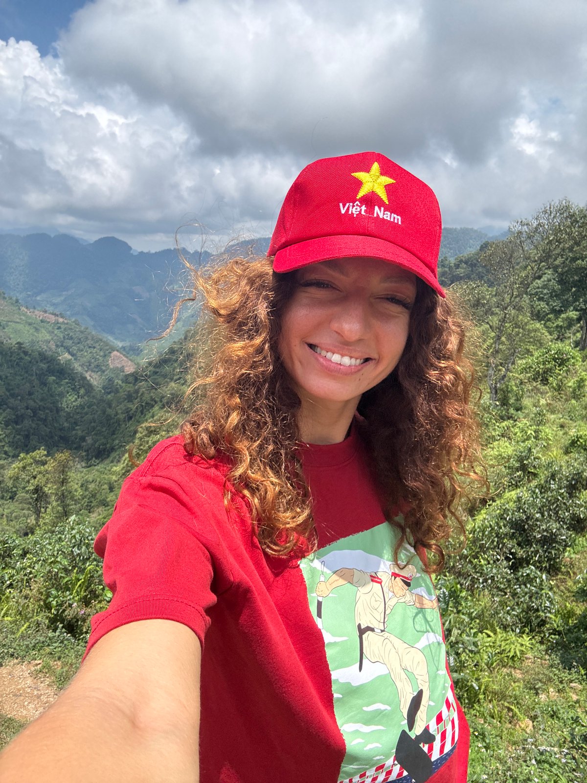 Tourist takes selfie in mountainous Suối Giàng, Vietnam