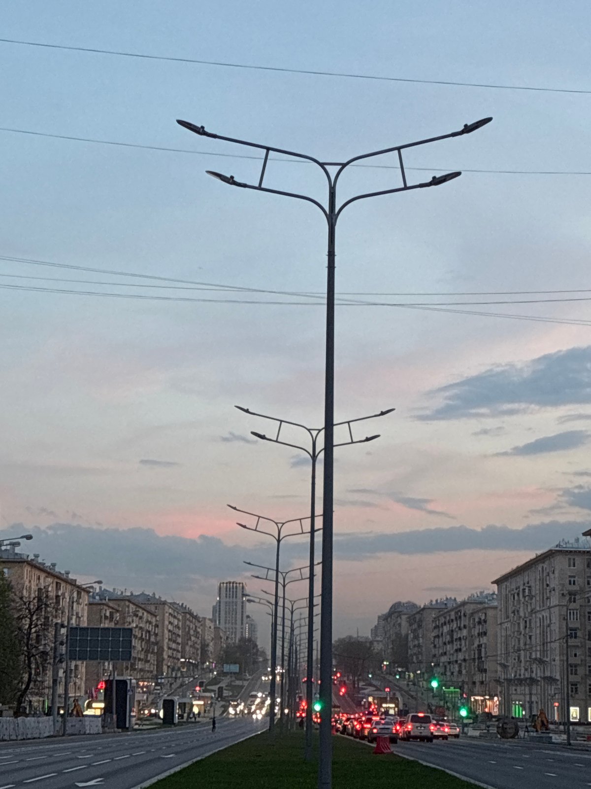 Moscow street scenes capture spring blooms and broken tree