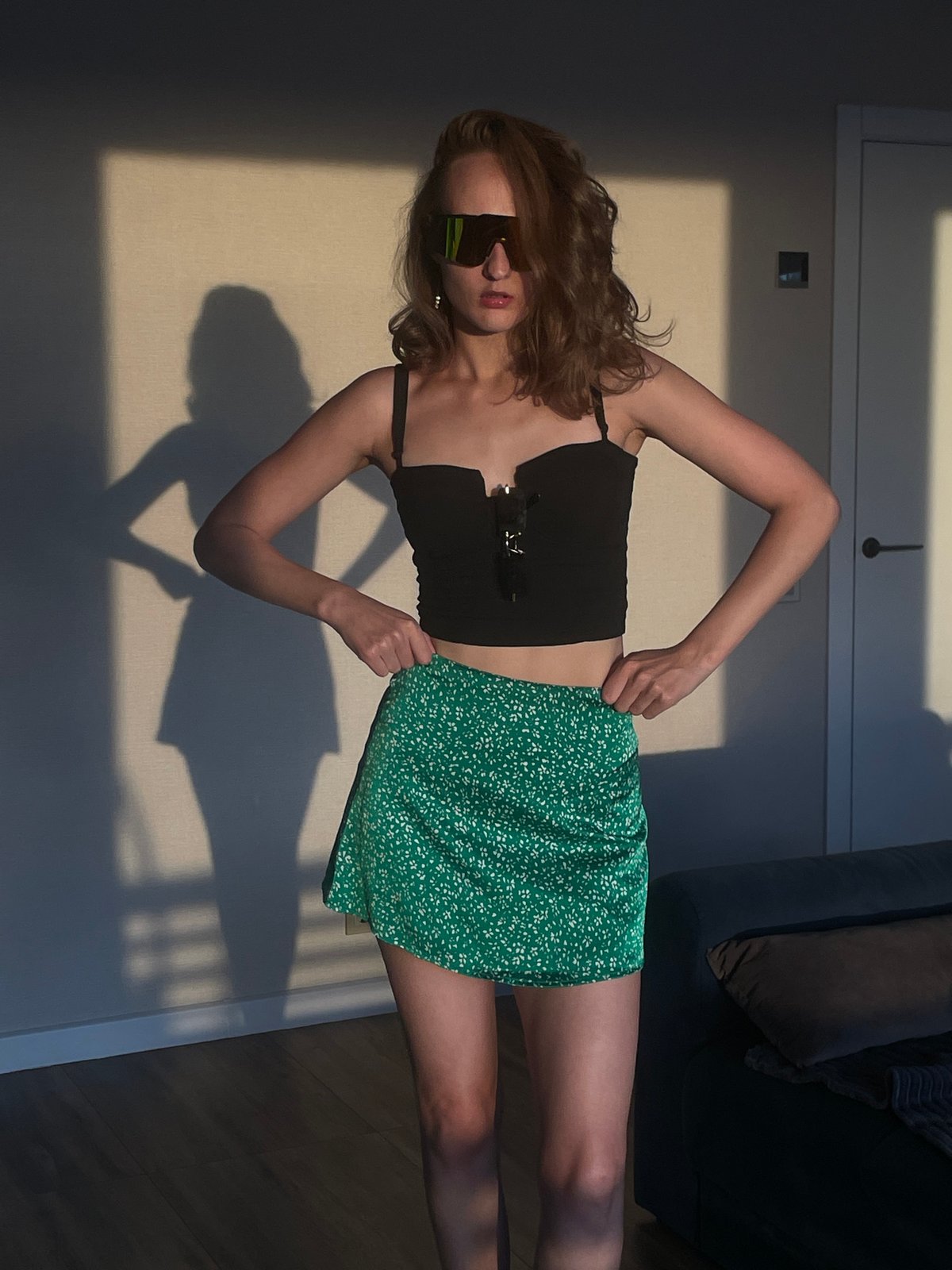 Woman in sunglasses photographed indoors in Подшивалово, Russia