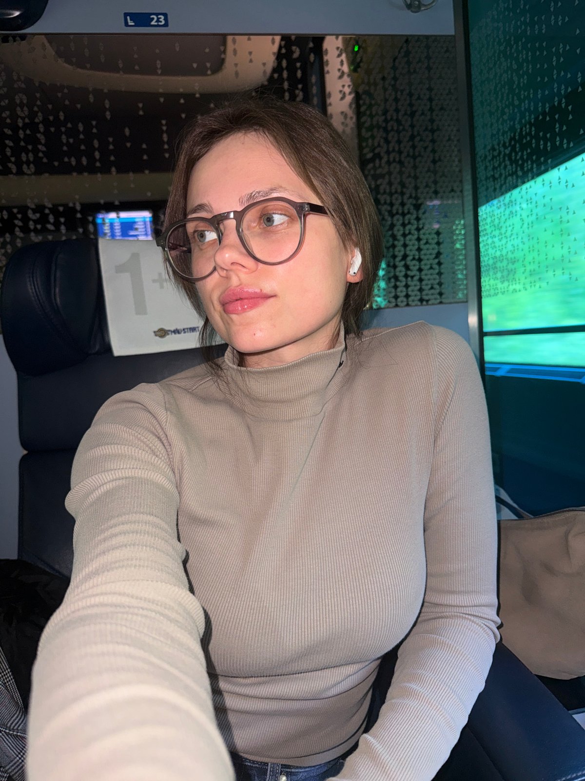 Morning train passenger documents journey with selfies, interior shots