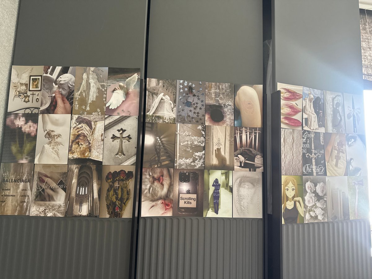 Mixed image collage spotted on gray surface in Saint Petersburg