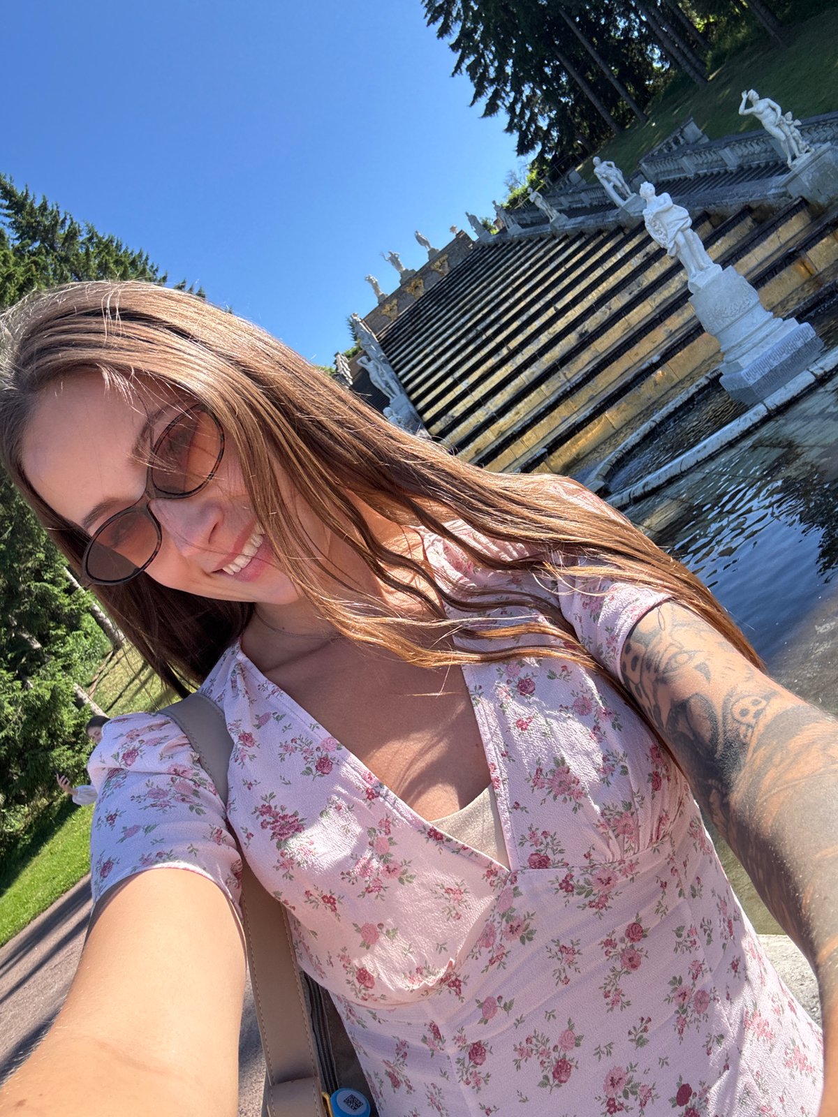 Peterhof's Grand Cascade fountains on a clear summer day
