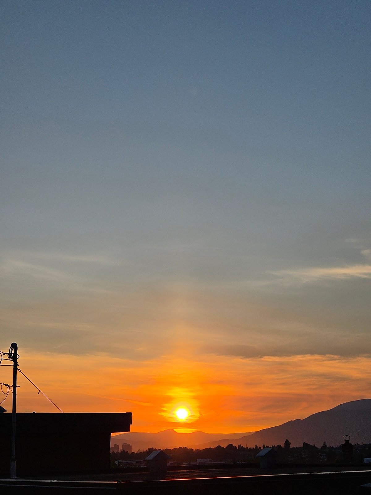 Vancouver sunset glows orange from a rooftop vantage point