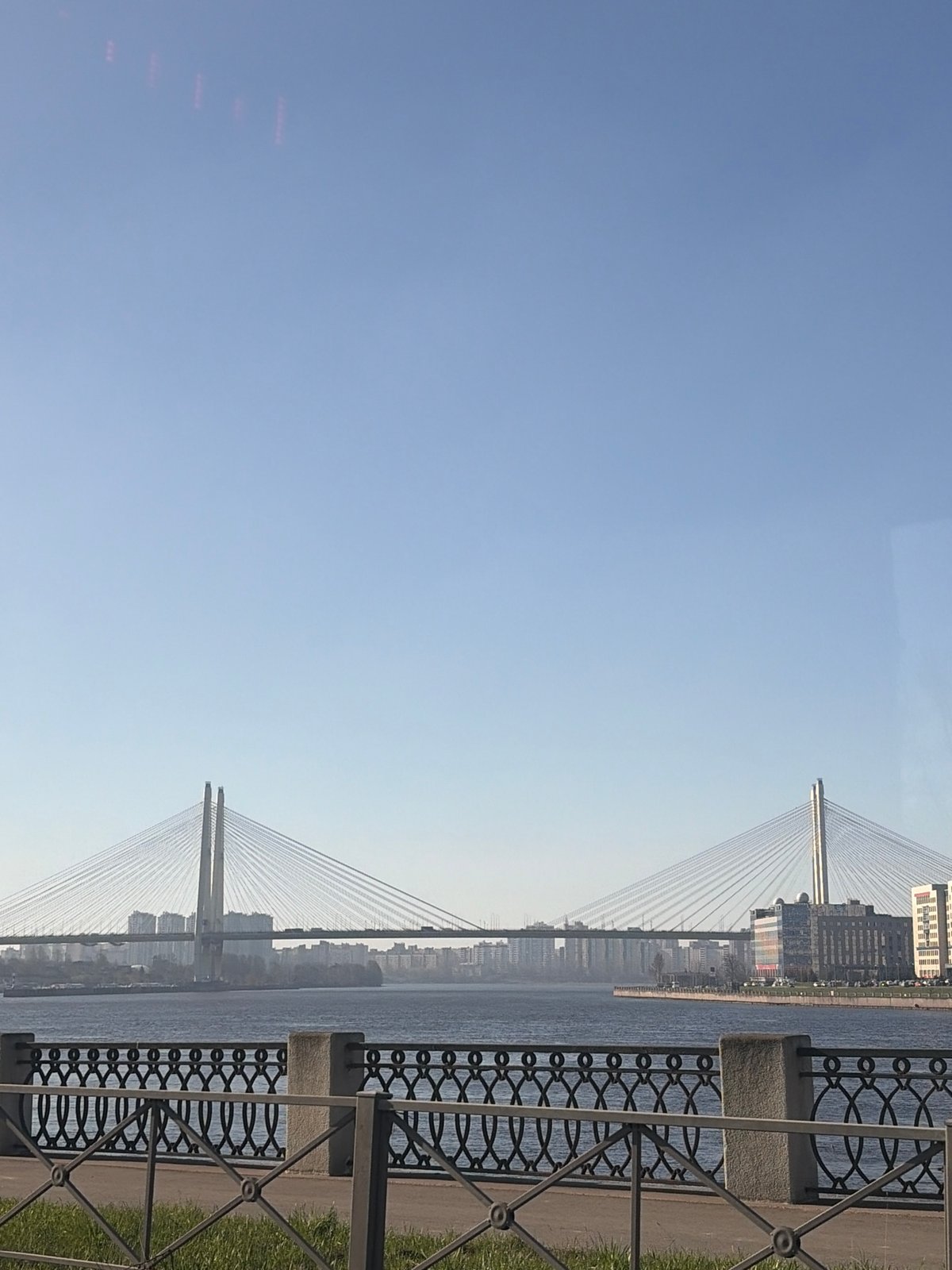 Morning views captured of Bolshoy Obukhovsky Bridge in Saint Petersburg