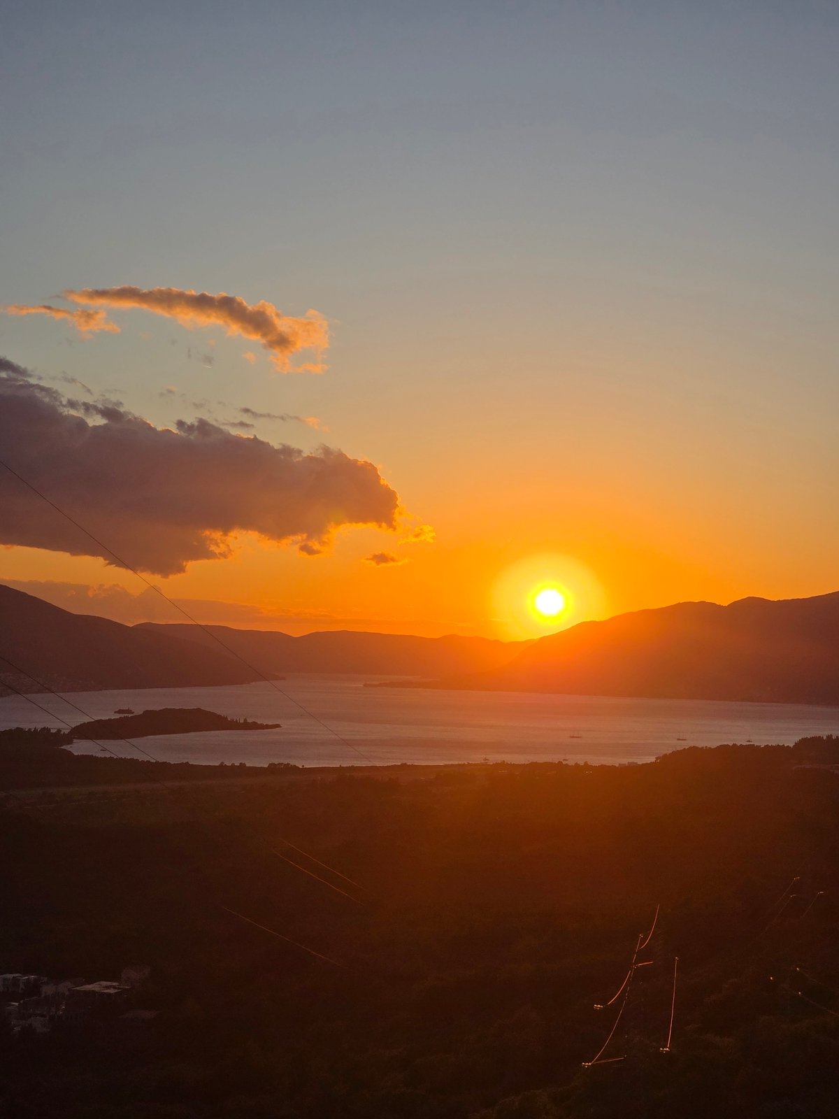 Sunset observed over Bay of Kotor near Škaljari, Montenegro