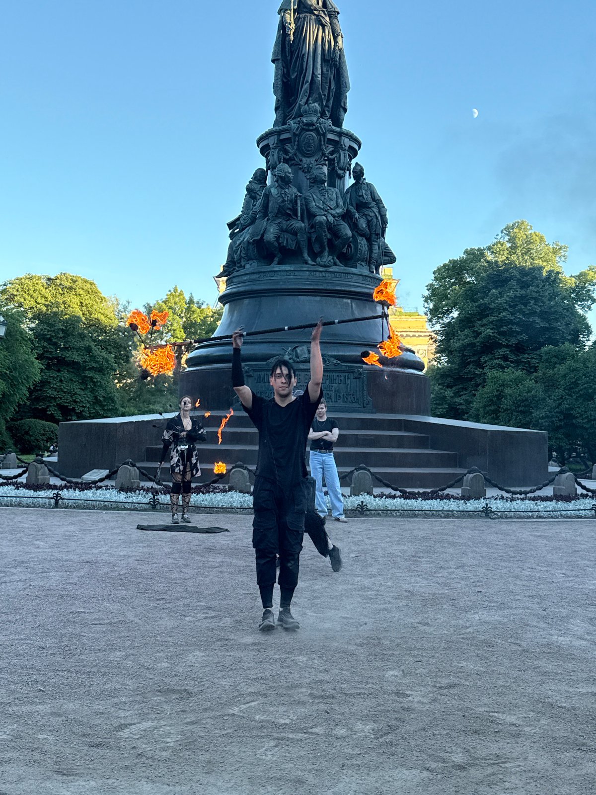 Fire performers take over a Saint Petersburg monument square