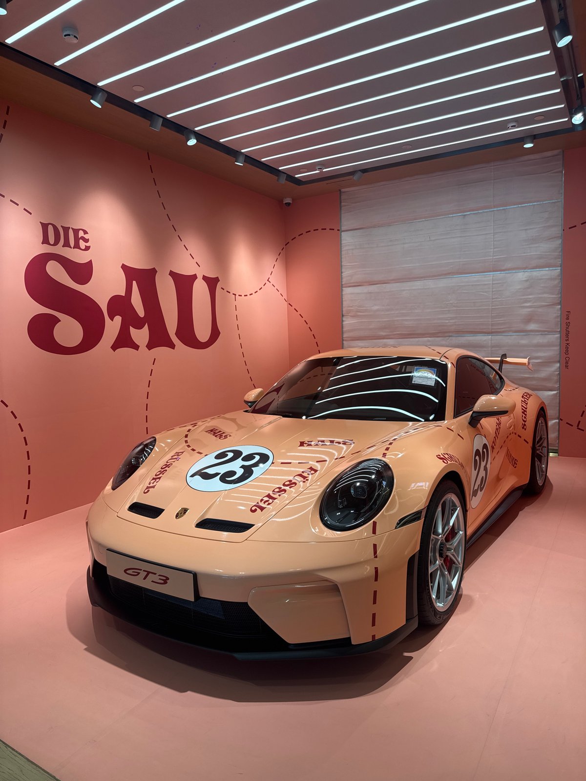 Porsche GT3 art installation displayed in Singapore