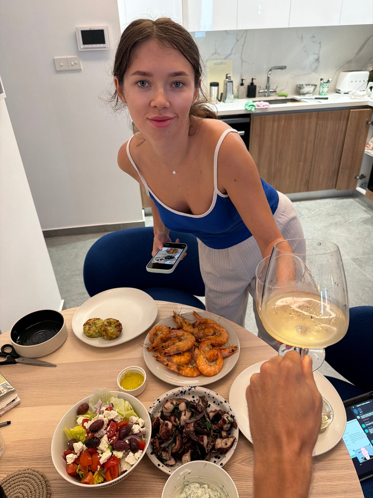 Woman documents workout and octopus cooking in Cyprus