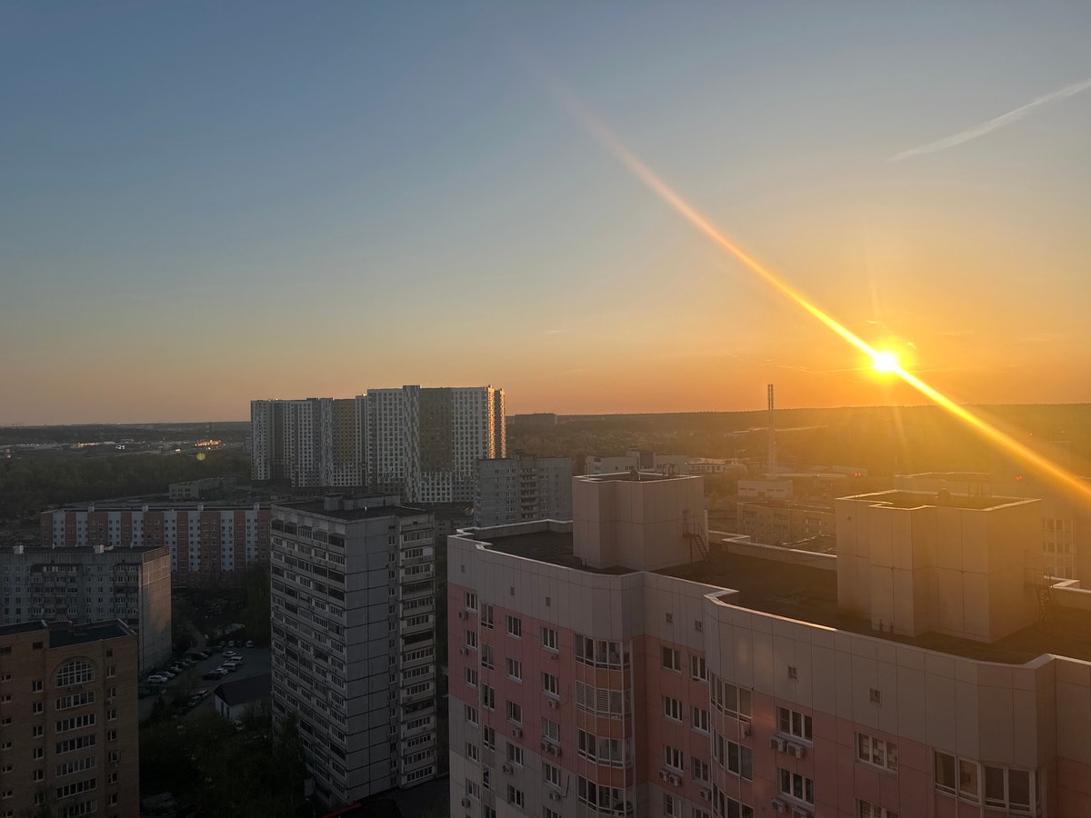 Golden sunset illuminates Moscow cityscape on May 4th