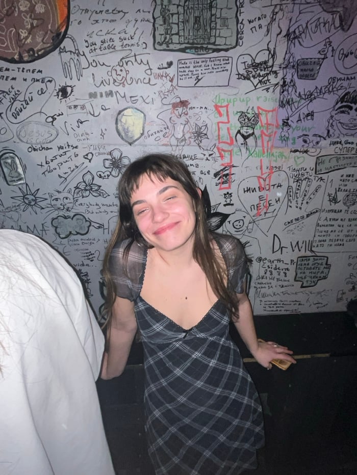 Late-night photo session at graffiti wall in Sofia
