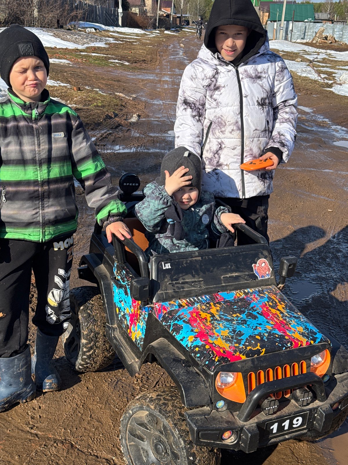 Dirt bike rider captured in muddy spring conditions, Russia