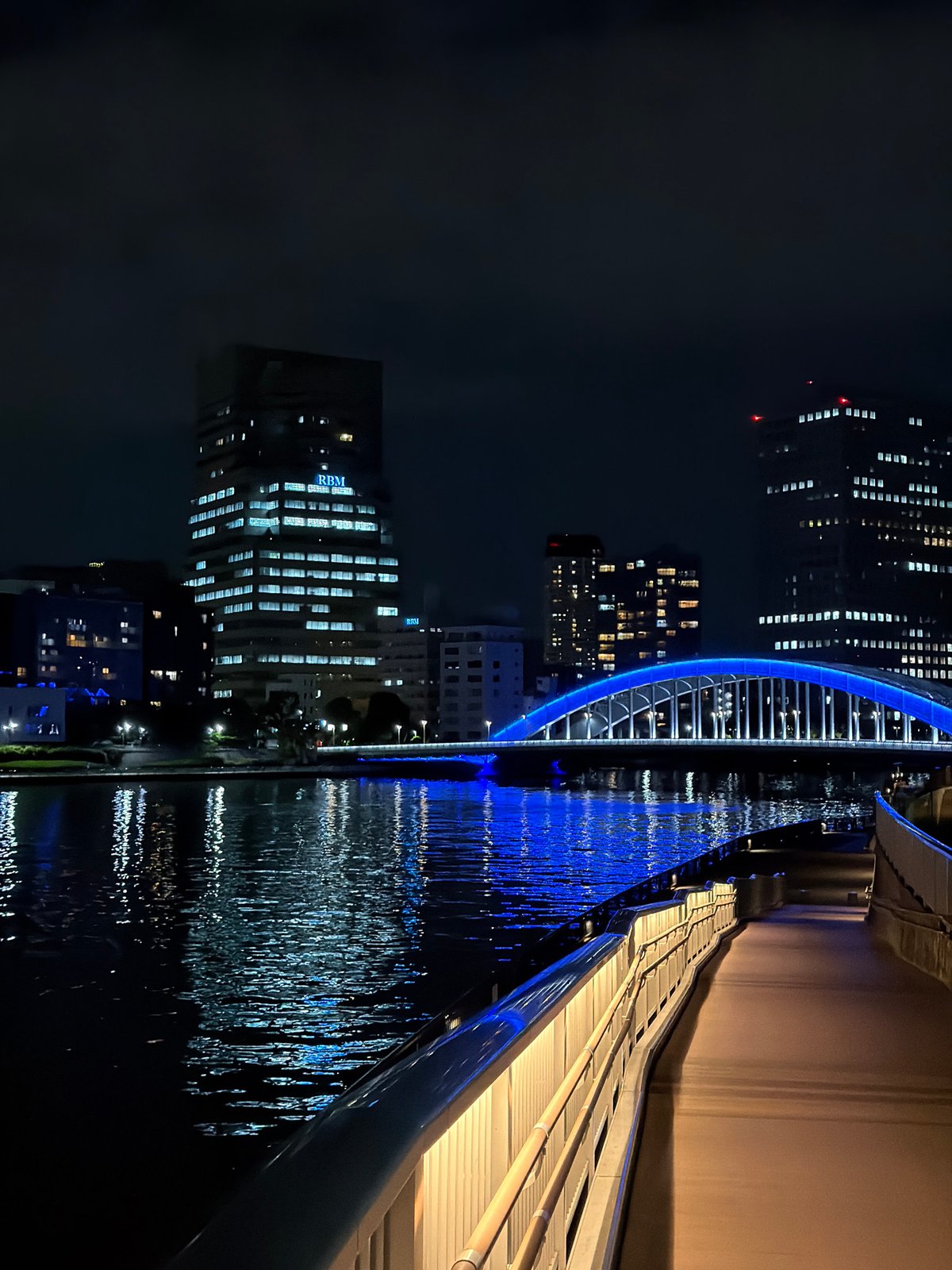 Illuminated bridge observed over Koto river amid city skyline