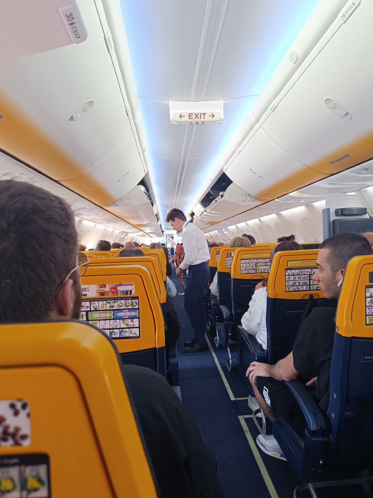Ryanair cabin interior documented during flight operations