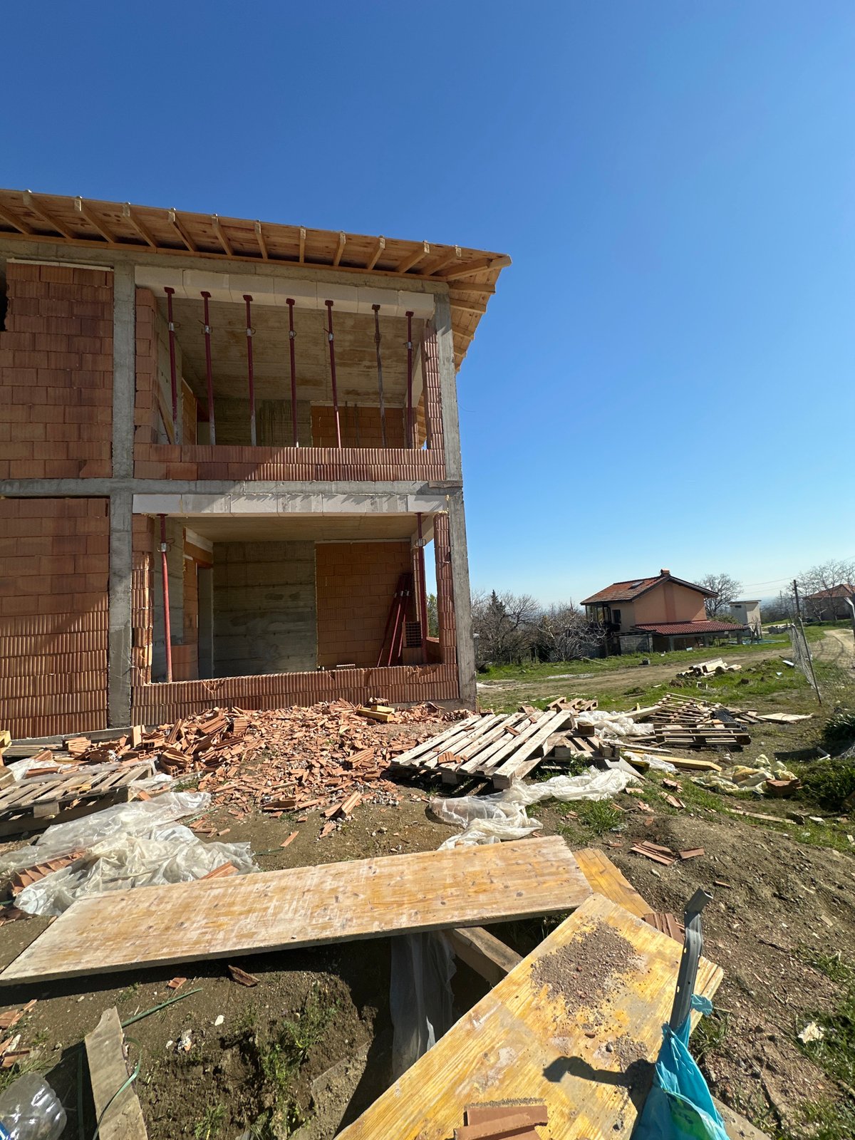 Construction progress documented on two-story building in Brestnik, Bulgaria