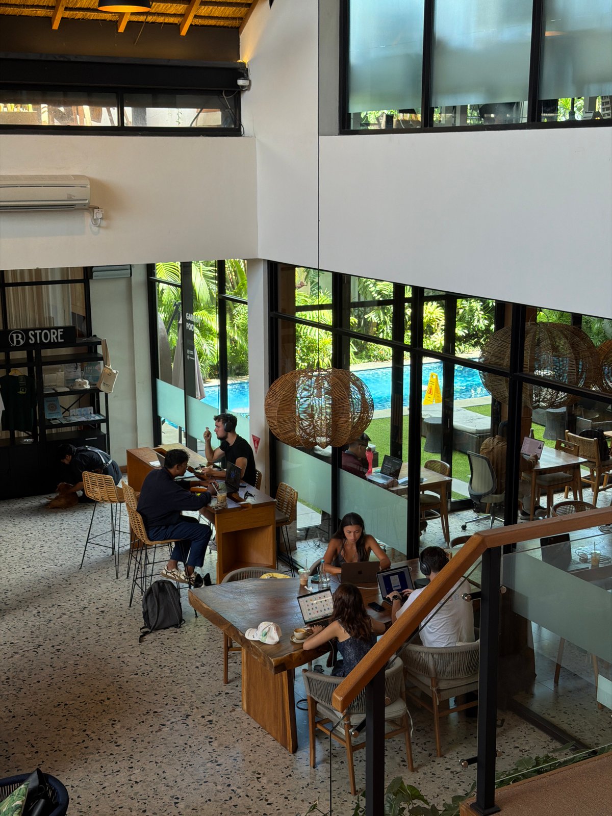 Morning routine at North Kuta co-working café with dogs