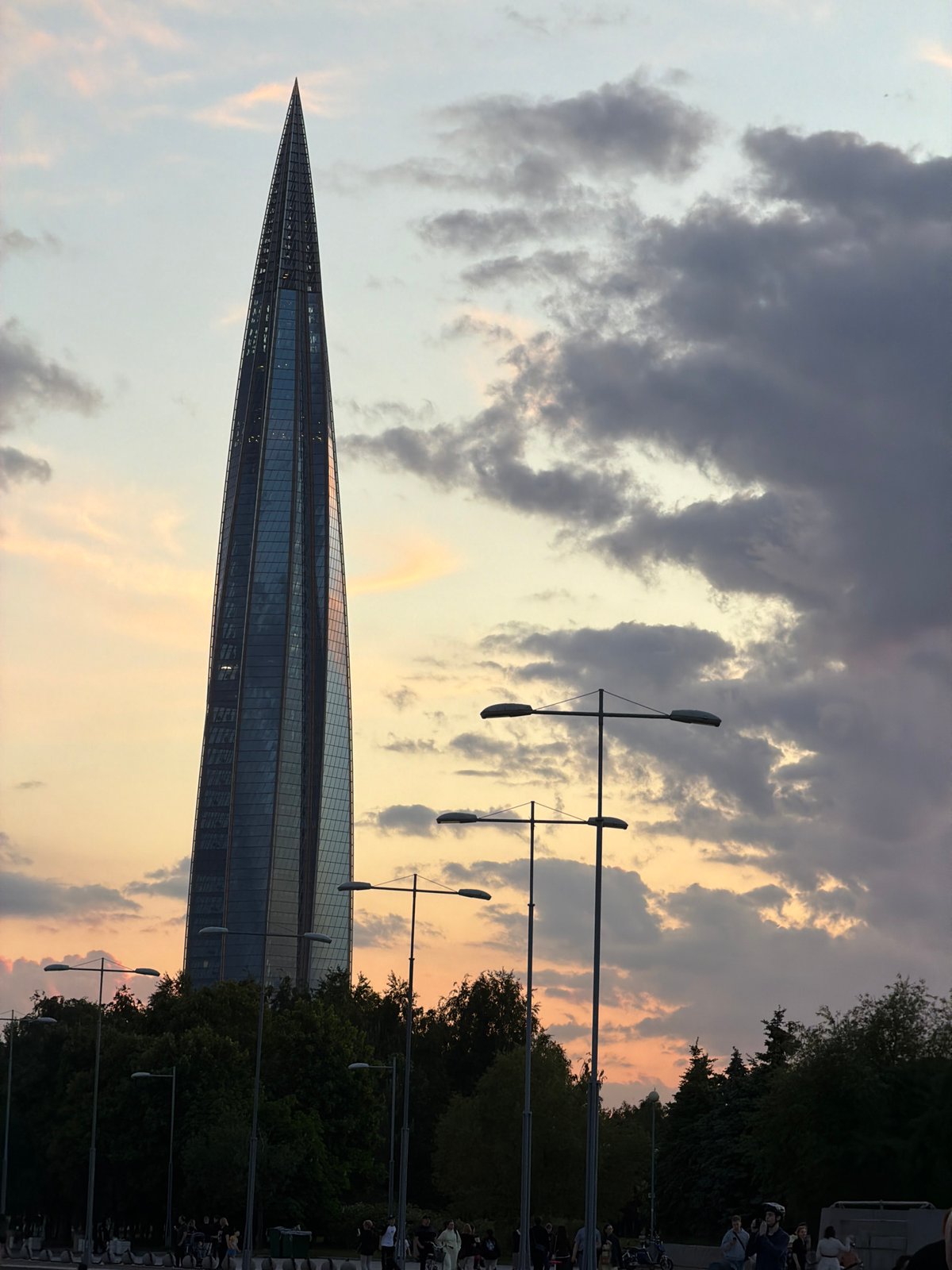 Evening waterfront moments documented near Lakhta Center, Saint Petersburg