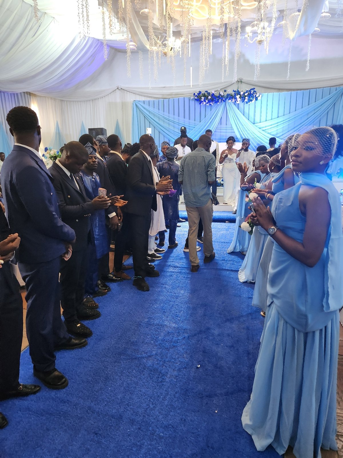 Wedding reception celebrated in decorated banquet hall in Jos, Nigeria