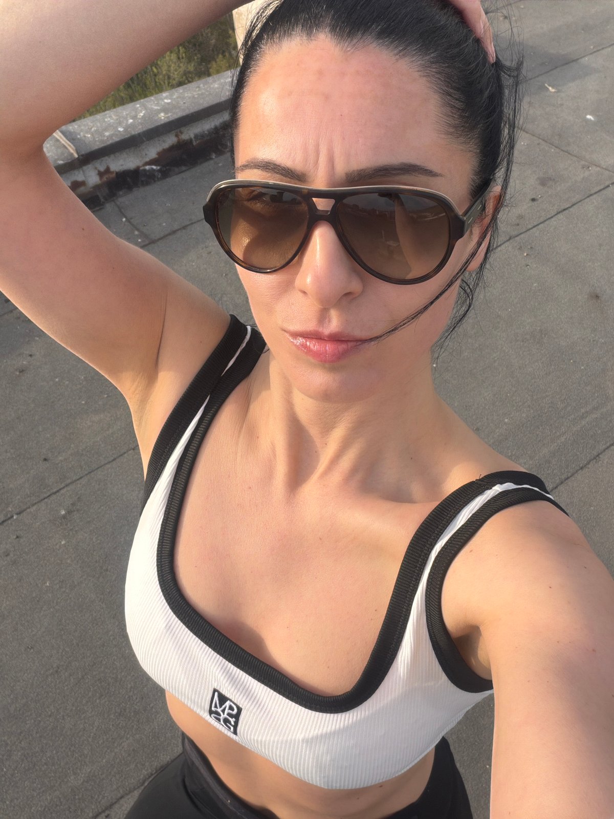 Woman in athletic wear spotted outdoors in Pleven park