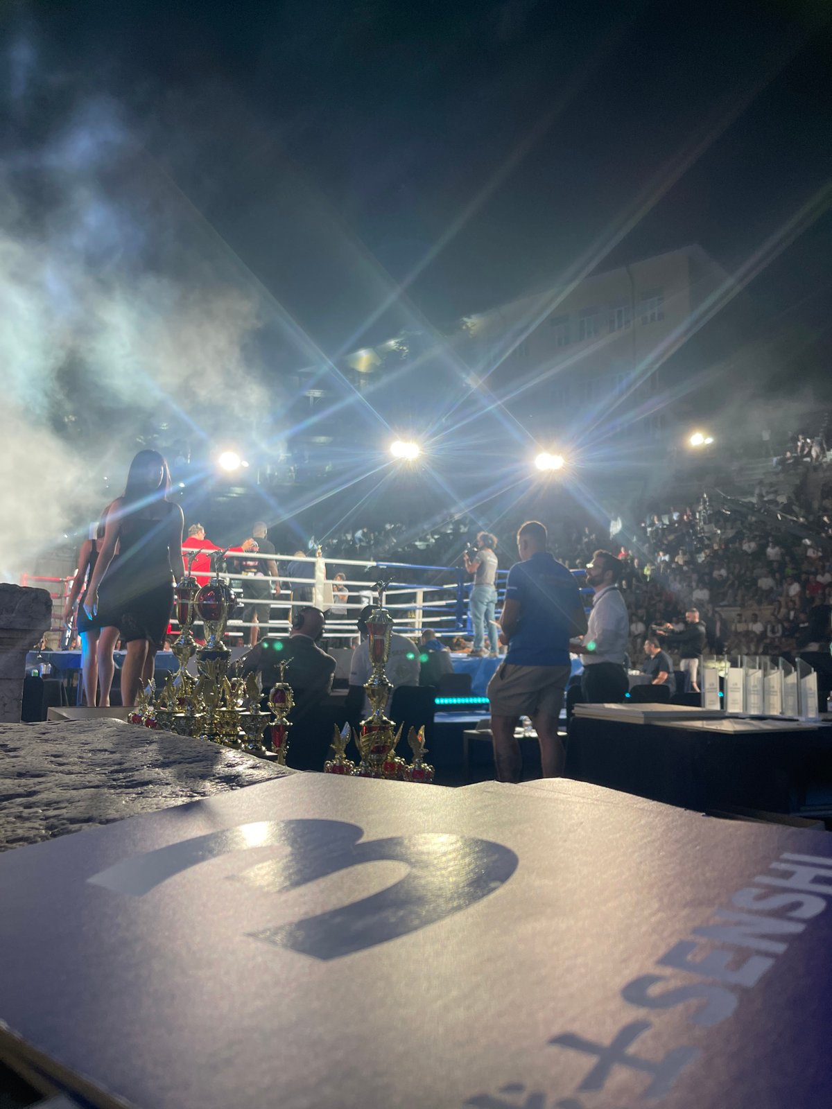 Nighttime outdoor boxing event held in Plovdiv, Bulgaria