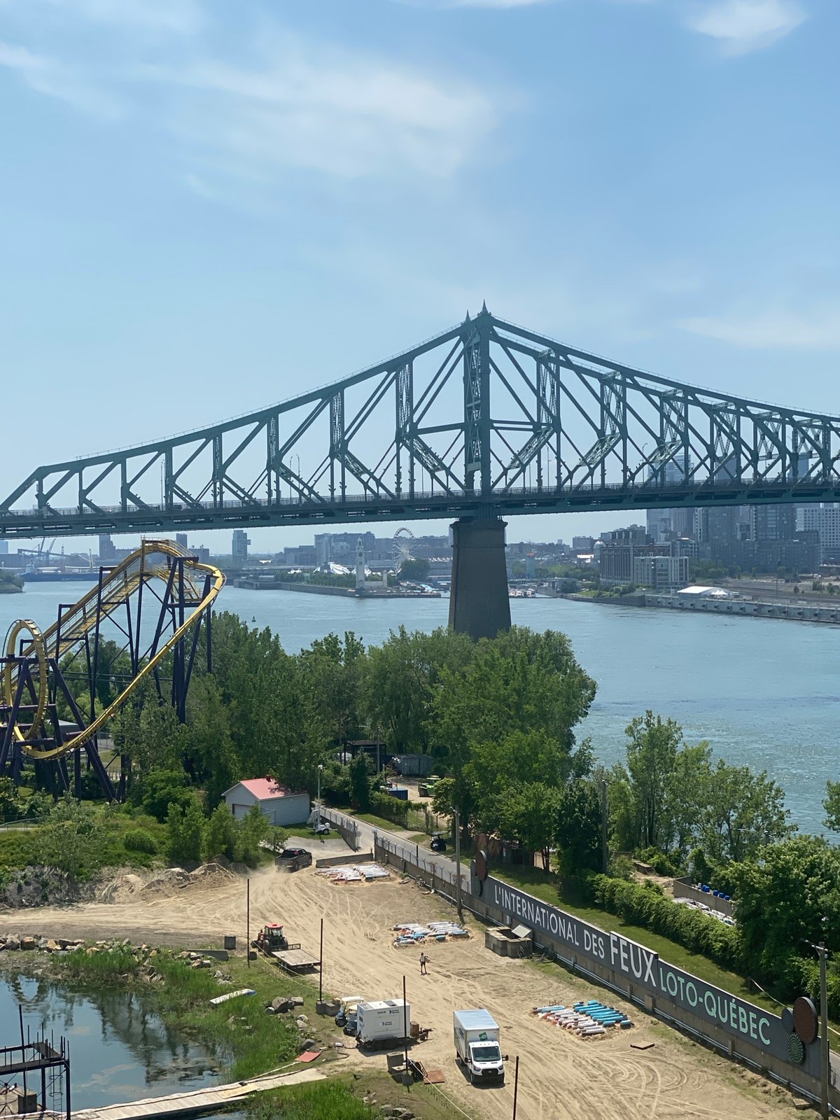 Summer afternoon at La Ronde, Montreal, with river and skyline views