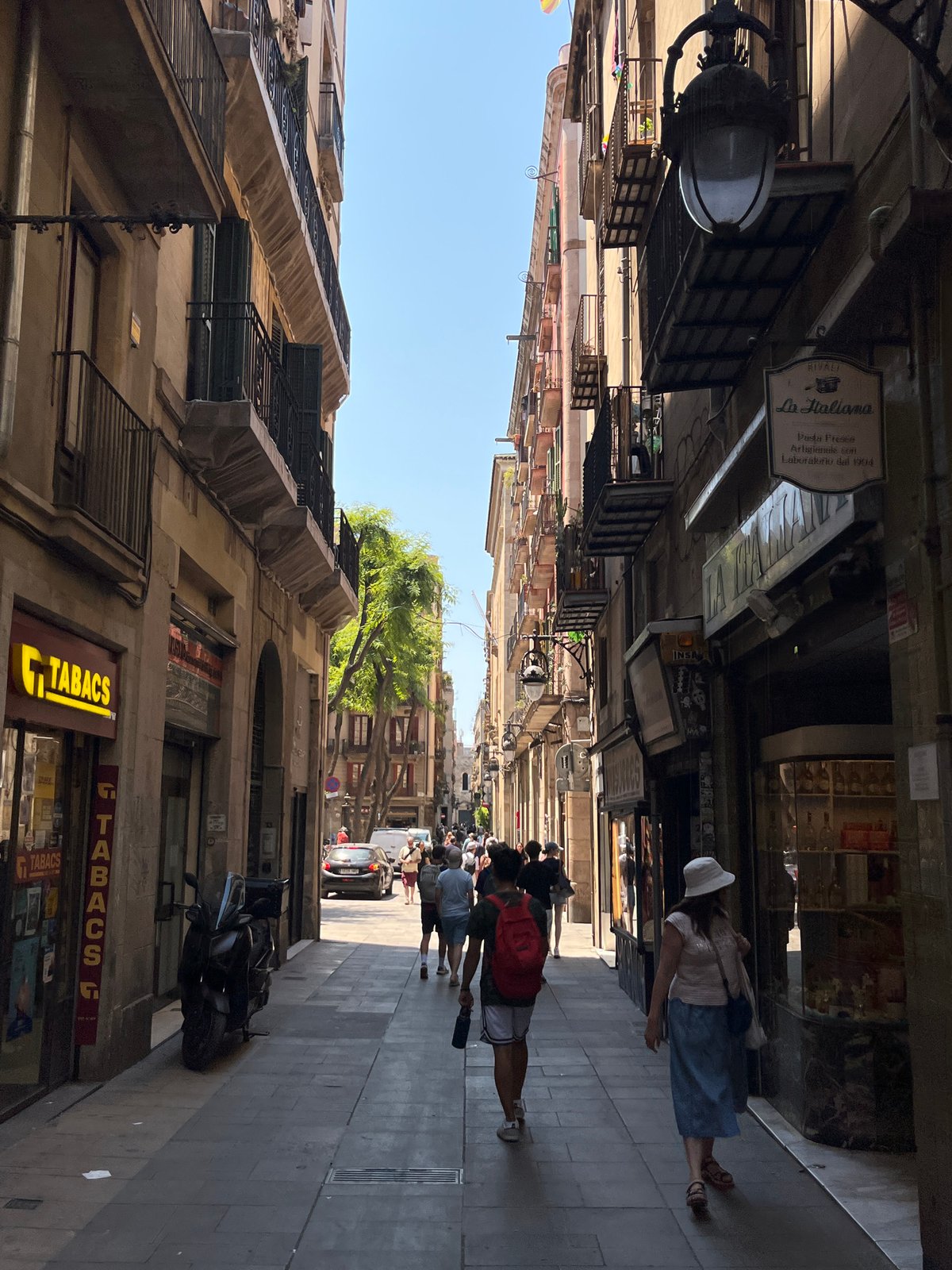 Historic Barcelona street and a jewelry stop, mid-morning