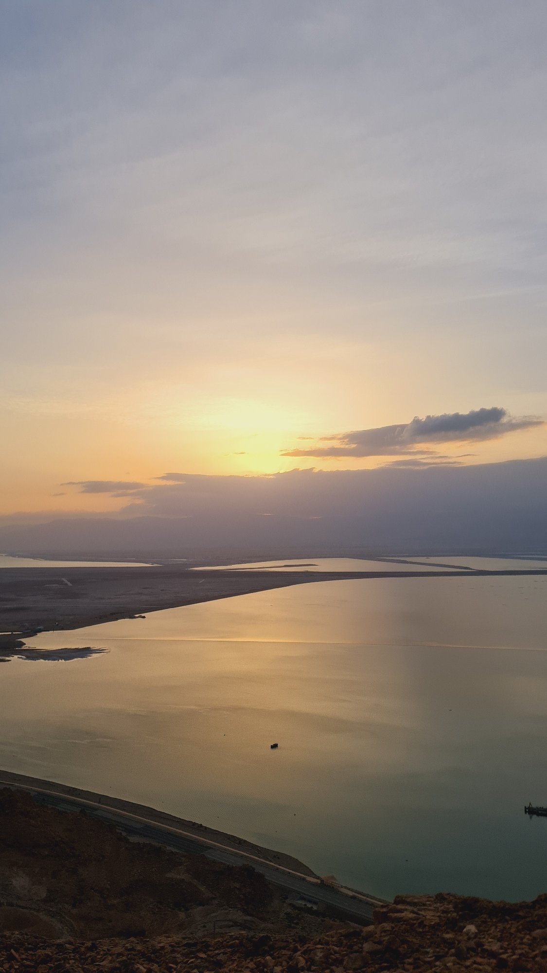 Sunset observed over Dead Sea in Tamar Regional Council