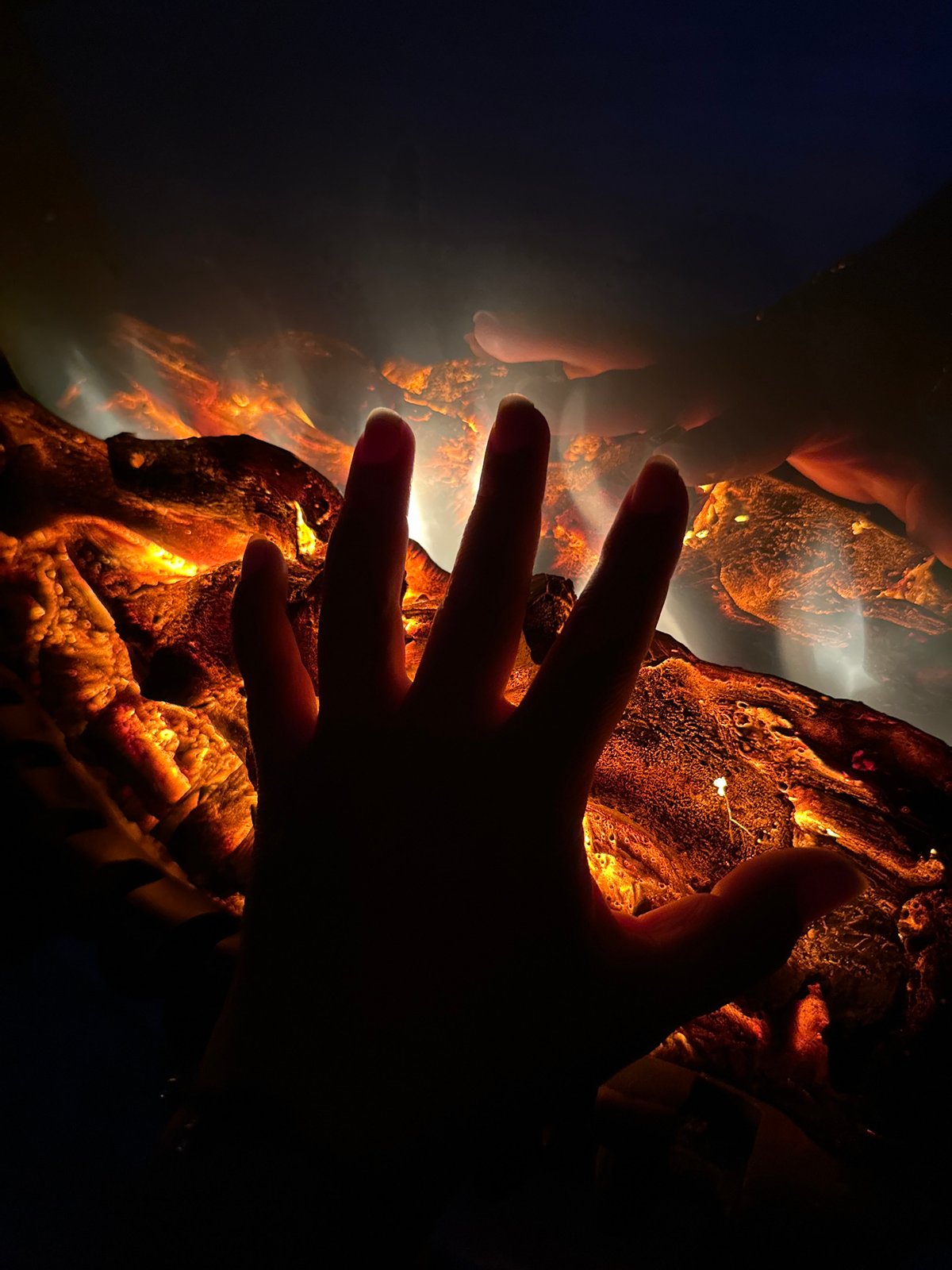Up close with an electric fireplace's glow