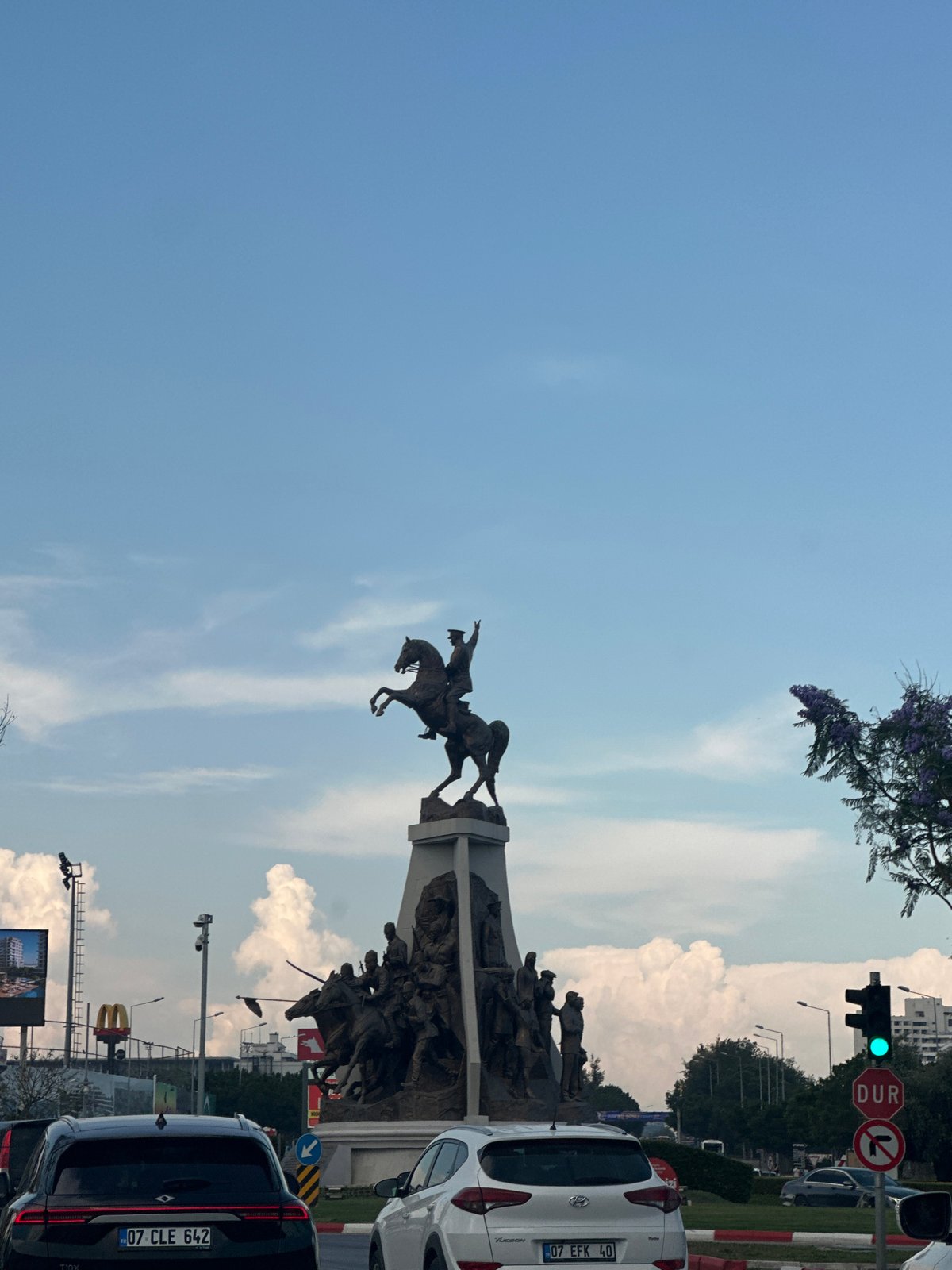 Equestrian monument observed in Konyaaltı, Turkey under cloudy skies